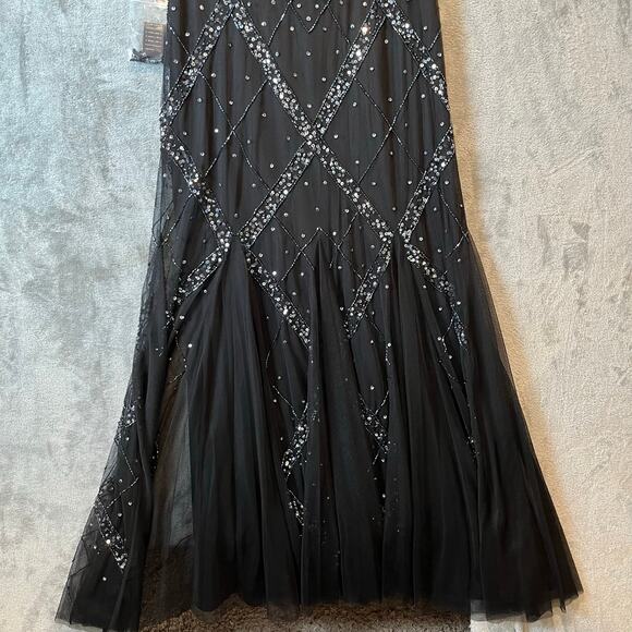 Adrianna Papell Embellished Cut Out Gown‎ Black Silver Beads 8 Elegant Timeless - Picture 8 of 9
